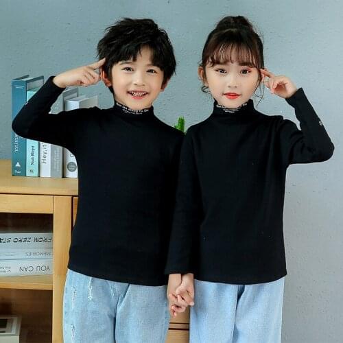 High Quality Turtleneck Girls T-shirt Boys Tops Long Sleeve Letter Printed Casual Kids Fall Winter Underwear Children Pullovers