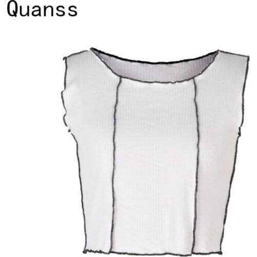 Quanss New Summer Knitted Patchwork Tank Top 2021 Women Fashion Streetwear Sleeveless Crop Tops Slim Short Tee Shirt WSY08