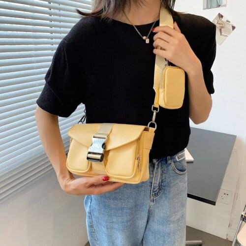 Womens Bags 2021 New Wide Shoulder Strap Small Square Bag Fashion Pure Color One Shoulder Bags Famale Crossbody Bags