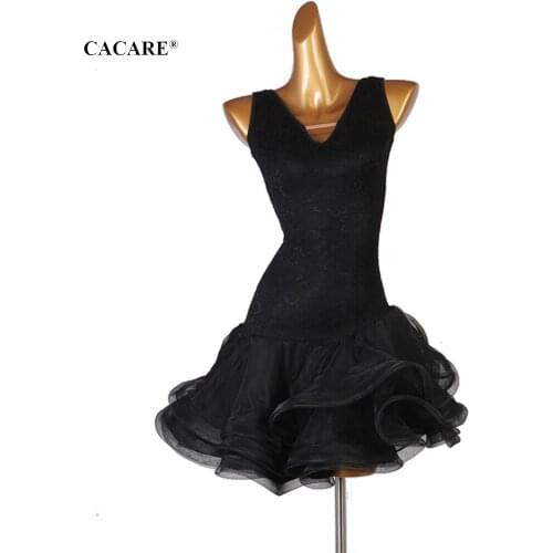 CACARE Latin Salsa Dance Dress for Women Latin Dress Fringe Latin Dance Competition Dresses Ballroom D0708 Fluffy Sheer Hem