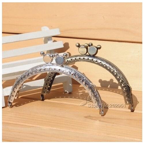 10 pcs/lot DIY 10.5cm Bear Antique Brass silver semicircle Metal Purse Frame kiss clasp Handle for Bag Craft bag making sew