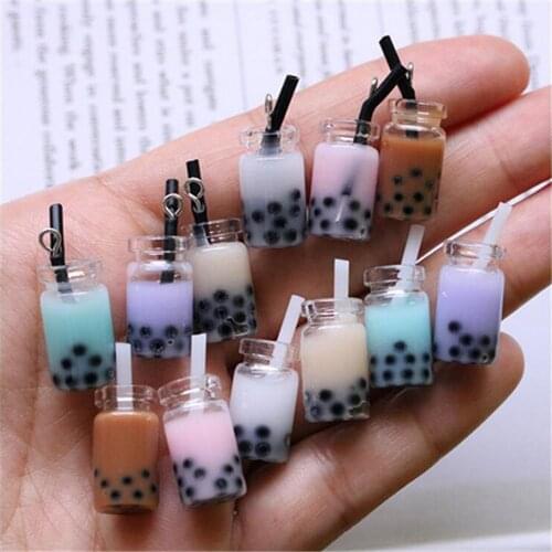 10pcs Resin Pearl Milk Tea Charms 28*10mm Milk Tea Drink Bottle Pendant For Jewelry DIY Handmade Earrings Bracelet Necklace