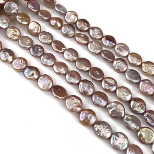 11-12MM 10Pcs/String Purple 100% Natural Freshwater Pearl Baroque Flat Round Loose Beads Jewelry Findings Making