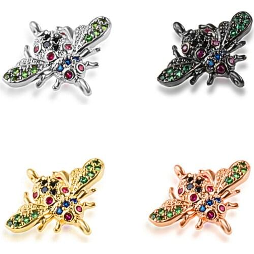 16*17mm NEW DIY Brass Cubic Zirconia Bees Shape Charms Connectors, Insects, Mixed Color Model