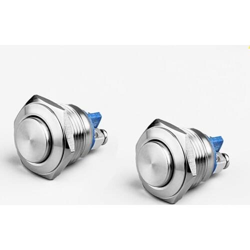 16mm Metal Push Button Switch Waterproof Nickel Plated Brass 1NO Round High Flat Momentary Self-reset Reset Car Engine PC Power