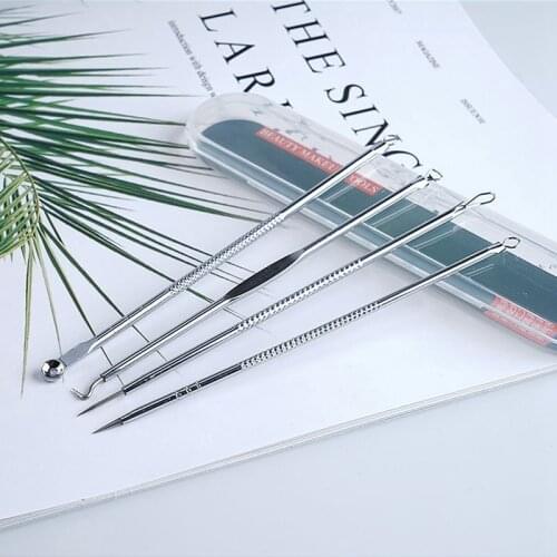4pcs Stainless Steel Acne Removal Needles Pimple Blackhead Remover Tools Spoon Face Skin Care Tools Needles Facial Pore Cleaner