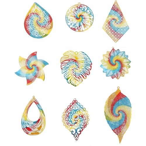 5 PCs rainbow Swirl Iron Alloy Filigree Stamping Pendants Hollow Multicolor Filigree Stampings Charms For DIY Earring Making