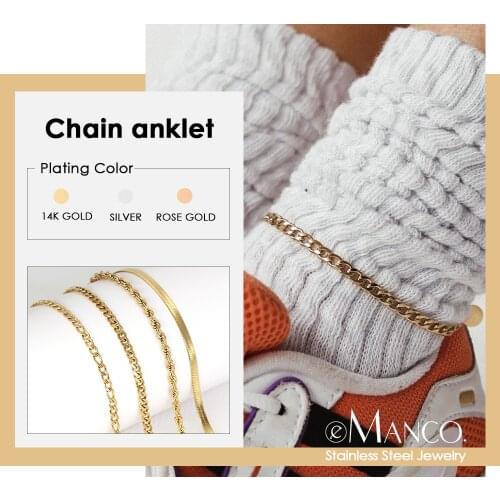 E-Manco curb chain Anklets cuban chain Stainless steel Foot For Men Women Jewelry Leg Chain Ankle Cuban Chains Jewelry