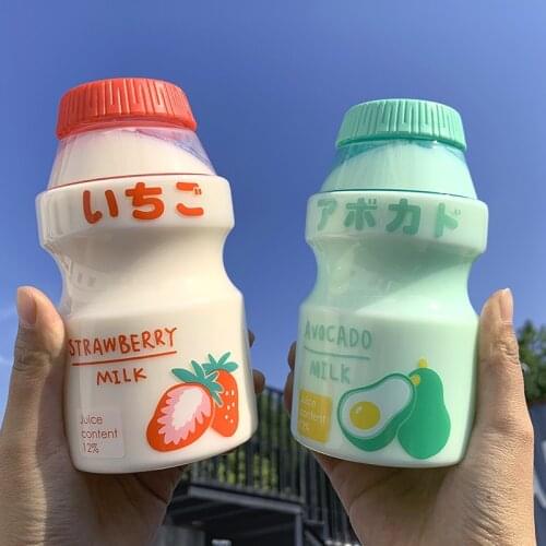 480ml Plastic Water Bottle Tour Drinking Bottle Yakult Shape Cute Kawaii Milk Cartoon Shaker Bottle for Kids Girl Adult Glass