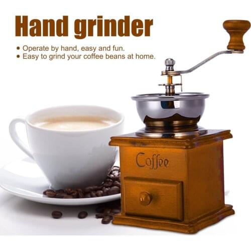 Household Hand Grinder Coffee Grinder Coffee Maker Manual Coffee Bean Grinder Antique Appearance Stainless Steel Wooden Base