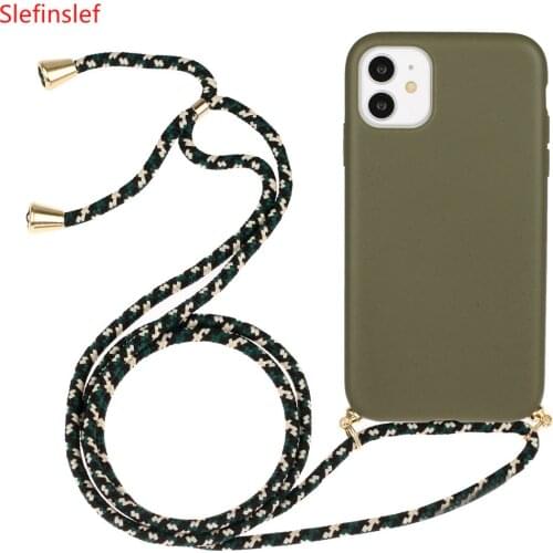 Strap Cord Chain Necklace Lanyard Phone case For iPhone 11Pro XS Max XR X 7 8 6 Plus Wheat Straw Silicone Candy Color Back Cover