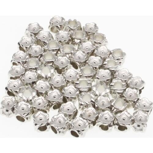 CHONGAI 100Pcs Square Flower Gold Silver CCB Big Hole Loose Spacer Beads For Jewelry Making DIY Necklace Bracelet 9m