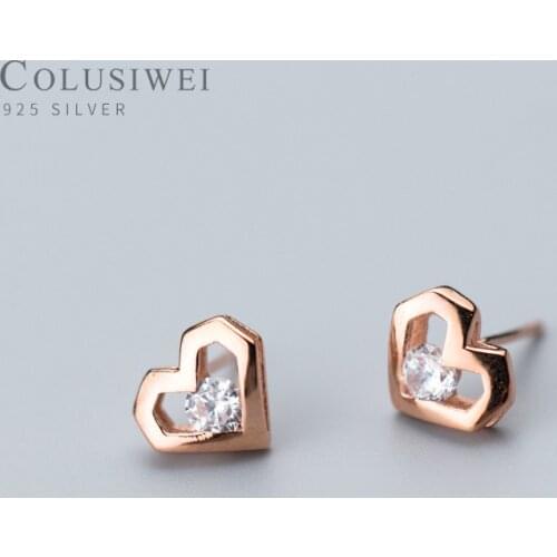 Colusiwei Real 925 Sterling Silver Rose Gold Color Heart Clear CZ Stud Earrings for Women Brincos Fine Jewelry Bijoux 2020
