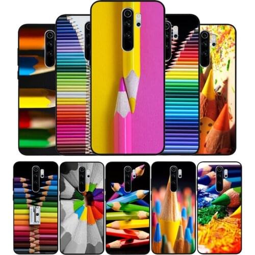 Colored pencil black Silicone Phone Case For Redmi note 9 8 7 Pro S 8T 7A Cover
