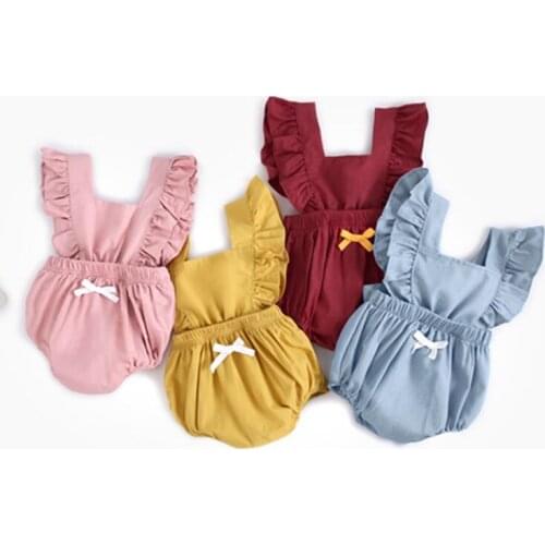 Sweet newborn baby girls romper summer cotton backless infant kids overalls children onesie toddler baby clothing 0-24m