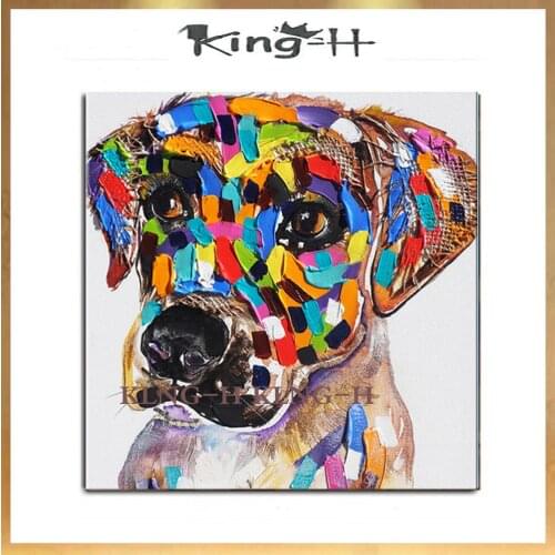 Hecho a mano de alta calidad moderna mano abstracta pintado lienzo abstracto perro aceite de pintura de pared para SALA DE