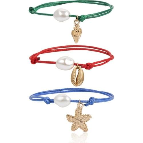 HWASY1804 jewelry adjustable geometric star-shaped hand ornament women summer colored shell conch pearl Casual/Sporty bracelet