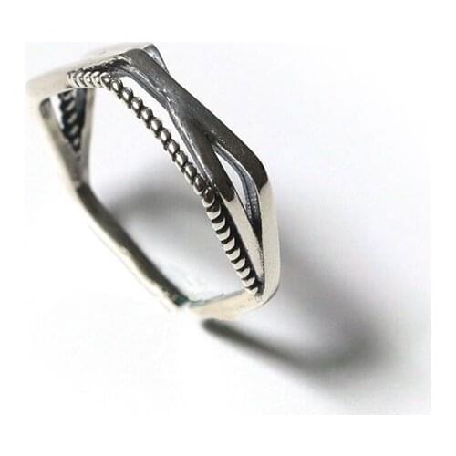 925 Sterling Silver Punk Style Cross Twist Rings Open Adjustable Fashion Jewelry For Women Lady Boys Personality Gift