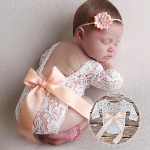 Baby Romper Deep V Backless Newborn Photo Photograph Props Lace Toddler Hollow Bow-knot Design Fotografia Accessories