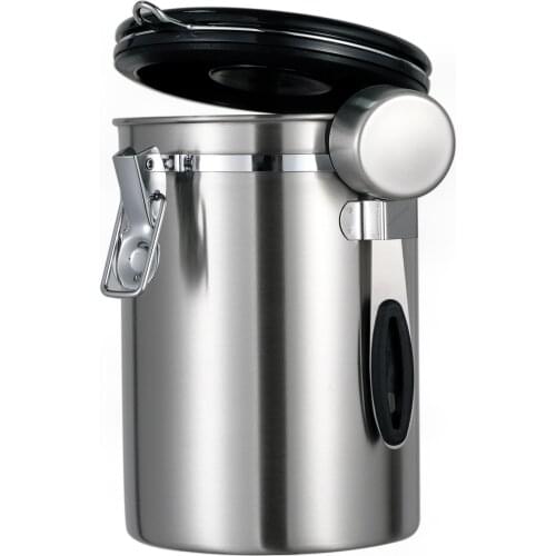 Leeseph Airtight Coffee Container - Stainless Steel CO2 Valve Storage Canister with Scoop - Keeps Your Coffee Fresh Flavorful