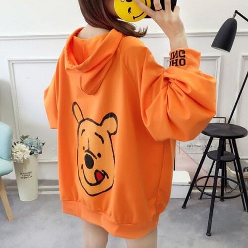 College wind female plus velvet thickening new student pullover sweatshirt fashion loose letter cartoon animal print casual pull