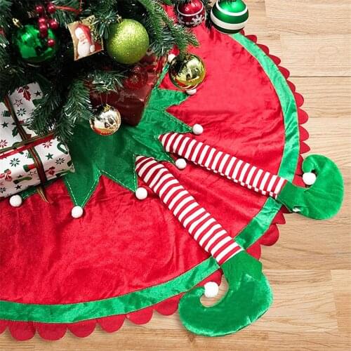 2022 New Year 3D Elf Leg Christmas Tree Skirt Non-woven 48Inch Red And Green Large Mat Fit All Xmas Trees For Holiday Decoration