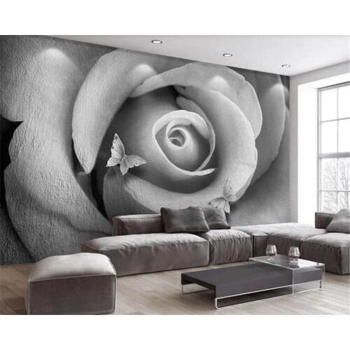 3d Modern Mural Wallpaper Modern Minimalist Gray three-dimensional Relief 3D Rose Interior Decoration Romantic wallpaper