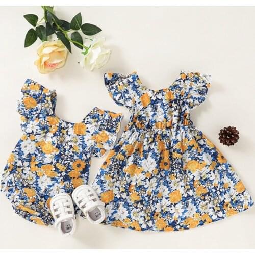 Newborn Baby Girls Sister Matching Clothes 0-6T Toddler Girls Dresses Romper Dresses Jumpsuit Outfit Set
