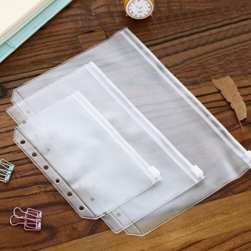 10pcs/Lot File Organizer Storage A5/A6/A7 Transparent PVC 6 Hole Loose Leaf Zipper Filing Binder Folder Ticket Waterproof Bag