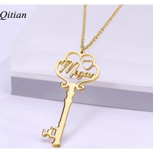 Custom Name Key Necklaces & Pendants Statement Gold Necklace for Women High Quality Stainless Steel Jewelry