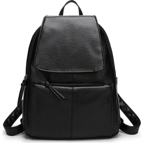 Vintage Style Black Color Casual Pu Leather Backpack For Teenage Girl Vintage College Student School Backpack