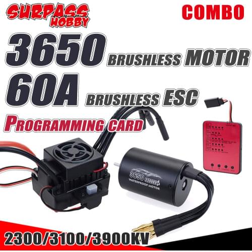 SURPASS HOBBY 3650 Brushless Motor Waterproof 60A ESC Program Card 2300KV 3100KV 3900KV for 1/10 RC Car Traxxas ARRMA HPI