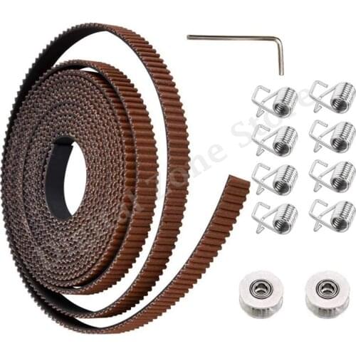For 3D Printer CNC 5M GT2 Timing Belt 6mm Wide & 2pcs 20 Teeth 5mm Bore Pulley Wheel & 8pcs Tensioner Spring with Allen Wrench