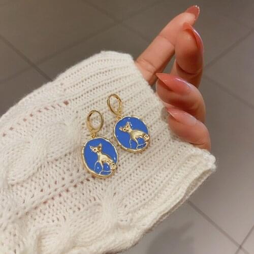YAOLOGE Gold Color Cat Drop Earrings Round Alloy Earrings For Women 2021 Trend Fashion Jewelry Ear Accessories Gift Oorbellen