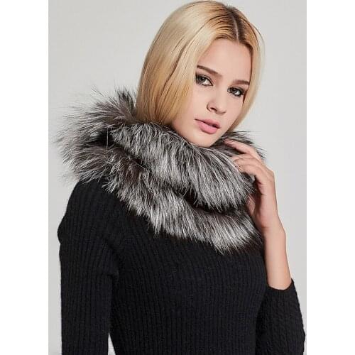 Real Fur Scarf Womens Real Silver Fox Fur Scarf Natural Fur infinity scarf loop Fashion wrap Winter warm cape shawl FS17508