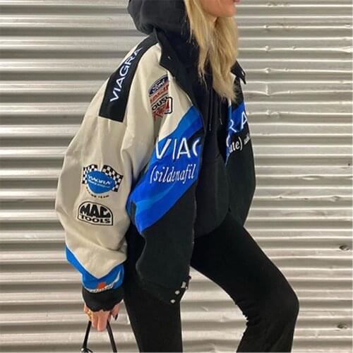 Blue Printed Casual Loose Jacket Woman Jacket Bomber Jacket Women Colorblock Coat Women 2021 Spring and Autumn New Sports Style