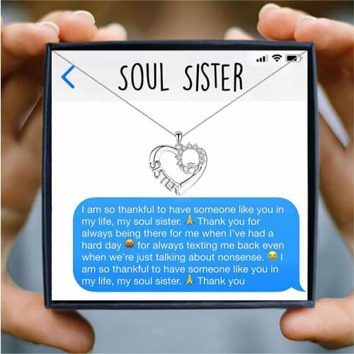 To My Soul Sister Necklace for Women Friendship BFF Crystal Heart Crown Letter Pendant Necklaces Family Jewelry Gift