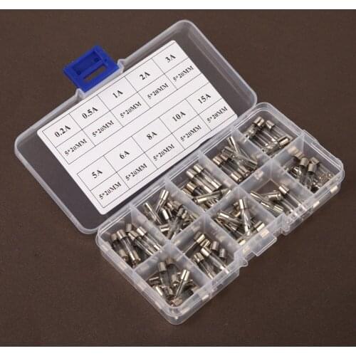 100Pcs/lot 5x20mm Car Tube Fuse Quick Blow Car Glass Tube Fuse with Fuse Holder Assorted Kit 0.2/0.5/1/2/3/5/6/8/10/15A