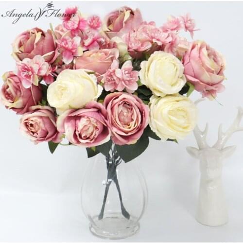 12 heads roses artificial flower wedding background wall flower arrangement decor home table bridal bouquet rose peonies floral