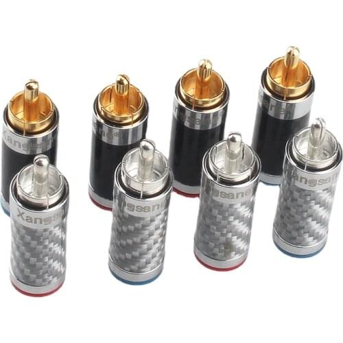 4Pcs Carbon Fiber Silver Gold Plated Audio Adapter RCA Plug for DIY Audio Cable