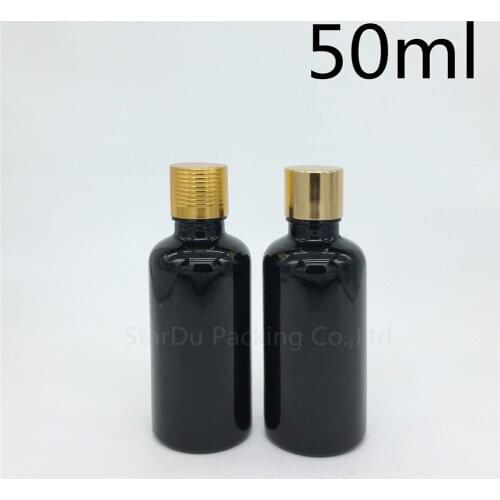 480pcs 50ML Black Bottle , 50cc Vials Essential Oil Bottle with gold cap plug Perfume glass bottles