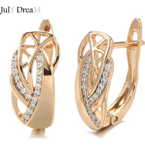 585 Rose Gold Natural Zircon Earrings Heart & Arrow Stone Diamonds Piercing Loops Lotus Hollow Drop Earrings for Women Jewelry