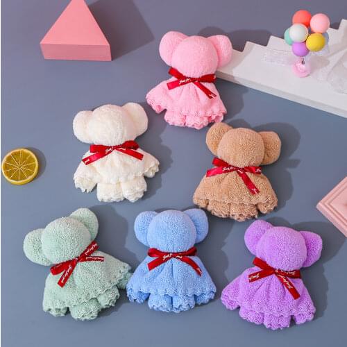 30x30cm Coral Velvet Fleece Bear Hand Towel With Bag Absorbent Face Hand Towel Wedding Business Holiday Gifts Bathroom Towels