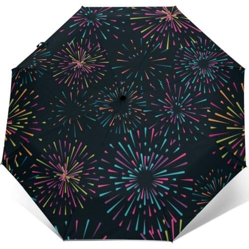 Automatic Umbrella Colorful Fireworks three-fold umbrella women men rain umbrella