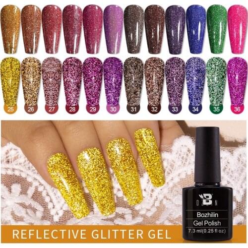 BOZLIN 24 Colors Reflective Glitter Gel Sequins Soak Off UV Gel Nail Polish Varnish Nails Art Tools Manicure Laquer Holographic