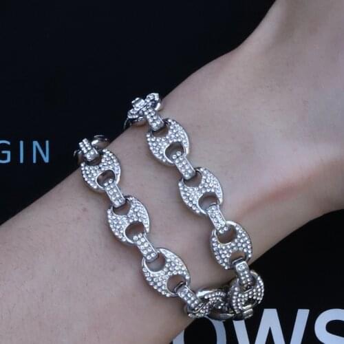 Bracelet HIP HOP Coffee Iced Out Alloy Bean Pig Nose Rhinestone Necklace Chain Bling Necklaces for Men Jewelry