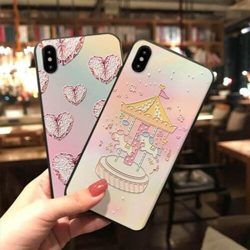 Cute Pink Carousel Cat Phone Case for iPhone 11 12ProMax XS MAX XR Coque Soft TPU Back Cover for iPhone 8 7 6 Plus Cases Capa
