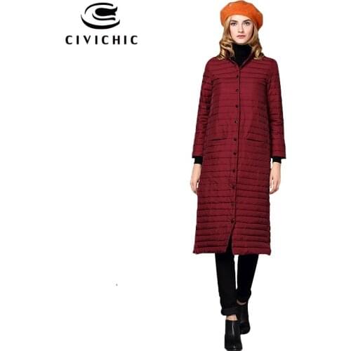 CIVICHIC Top Brand New Woman Light Down Jacket Winter Warm Clothing Female Long Slim Eiderdown Outer Wear Chic Button Coat DC523