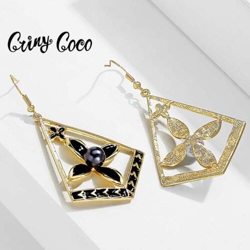 Cring Coco 2020 Hawaiian Gold and Black Color Hotsale Earrings Geometric Big Dangle Earring Charm Brincos for Ladies New Fashion