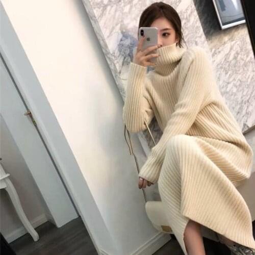 Wavsiyier Elegant Sweater Dress Women 2020 Vintage Winter Jumper Oversized Thick Autumn Pullover Korean Knitted Cute Vestidos